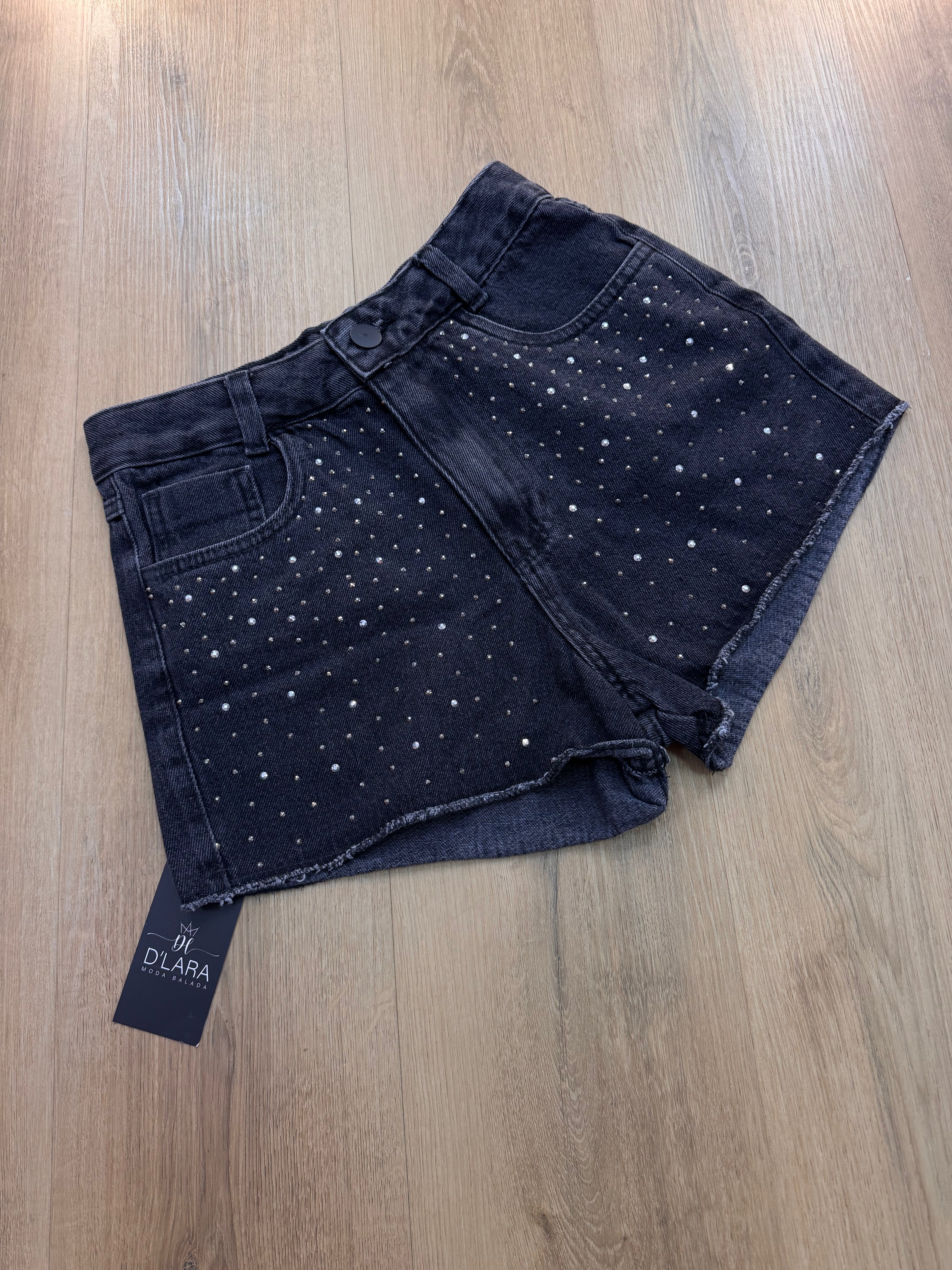 SHORT JEANS PRETO BRILHO