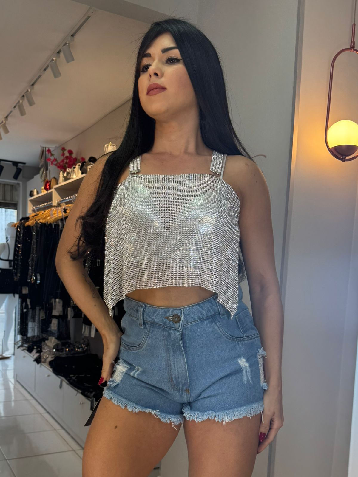 CROPPED TELA STRASS KELY